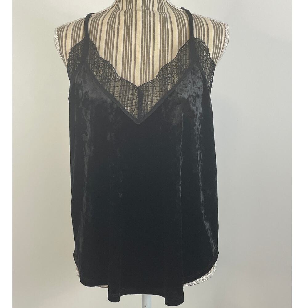 By Together Black Velvet Racerback Swing Top Lace Trim Size Large